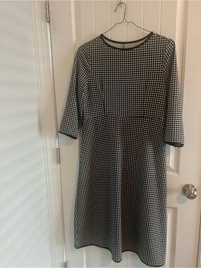 Black and White Gingham Midi Dress with Contrast Trim